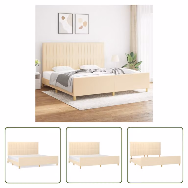 The Living Store Struttura letto con testiera in tessuto crema 200x200 cm