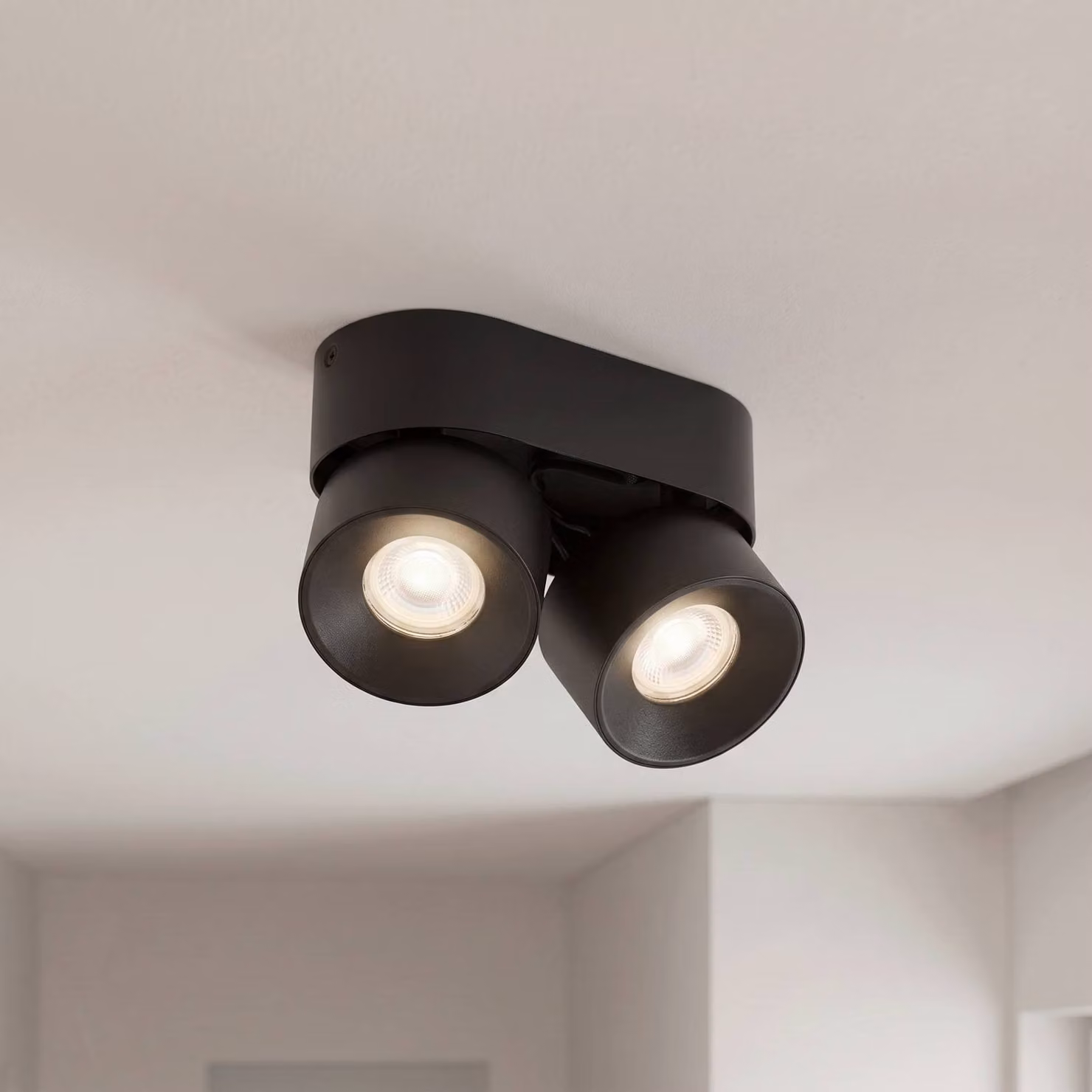Faretto PRIOS Rotari basic, a 2 luci, nero, 18 cm, GU10 basic PRIOS, dimmerabile, Nero, Soggiorno / Sala da pranzo, Metallo, Moderno, Downlight