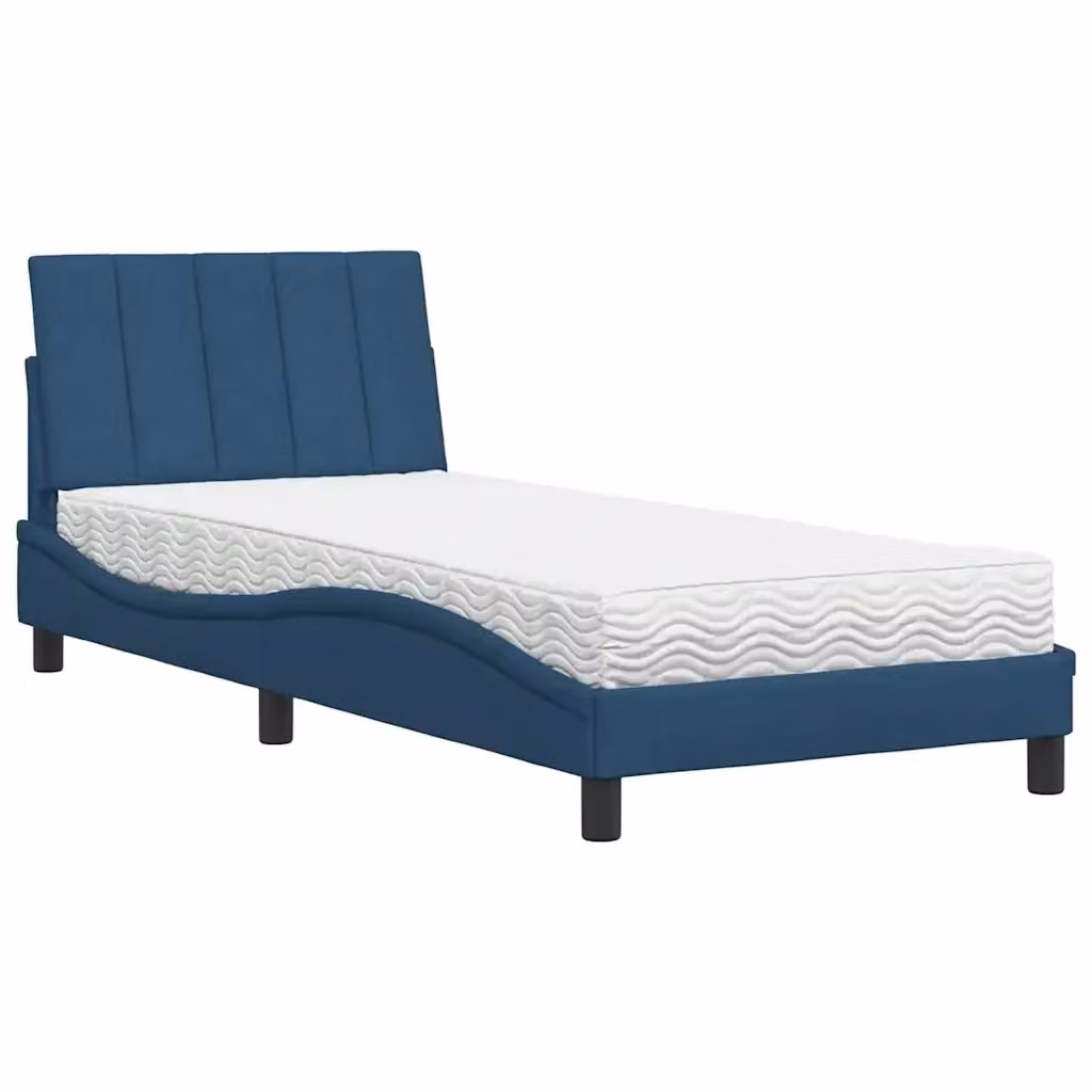 Letto con Materasso Hanko blu e bianco in tessuto e materiali misti vidaXL L/P: 200 x 80 cm – 2