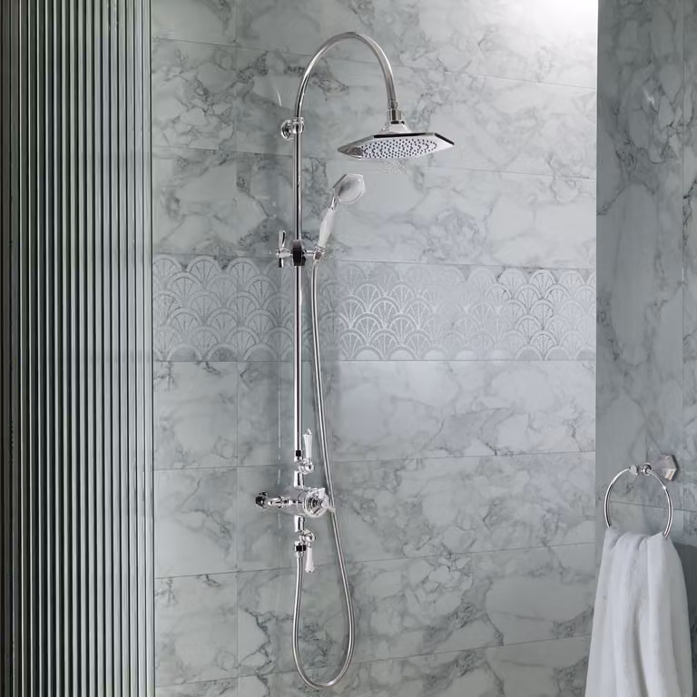Colonna Doccia Art Deco con Miscelatore Termostatico Esposto (2 vie) - Cromato - Earlham