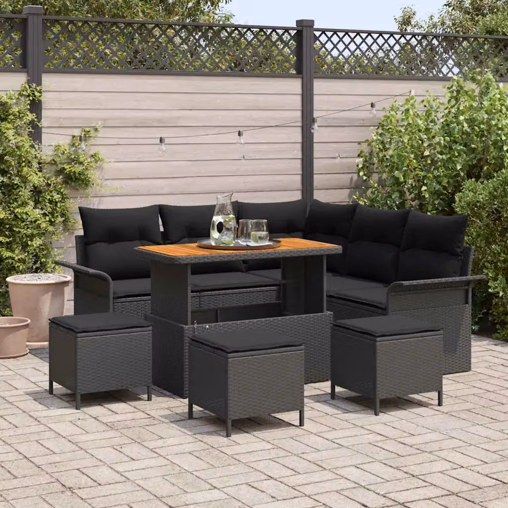 Set Divano da Giardino vidaXL 9 Pezzi con Cuscini e Contenitore, Design Moderno a L, Colore Nero – 1