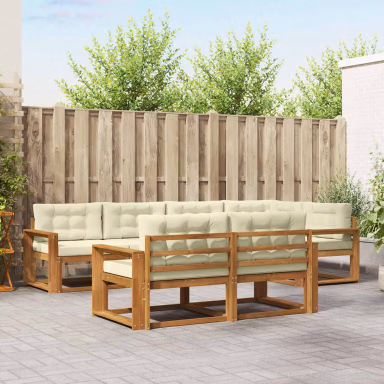 Set di divani da esterno vidaXL a forma di U in legno di acacia con cuscini, 8 pezzi, Marrone e Beige