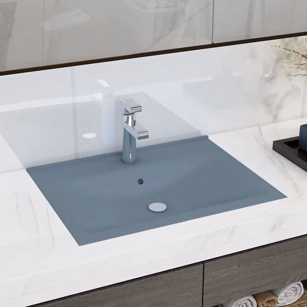 Lavandino in ceramica rettangolare con foro rubinetto vidaXL, colore blu, sospeso, L: 60 cm, P: 46 cm, H: 16 cm
