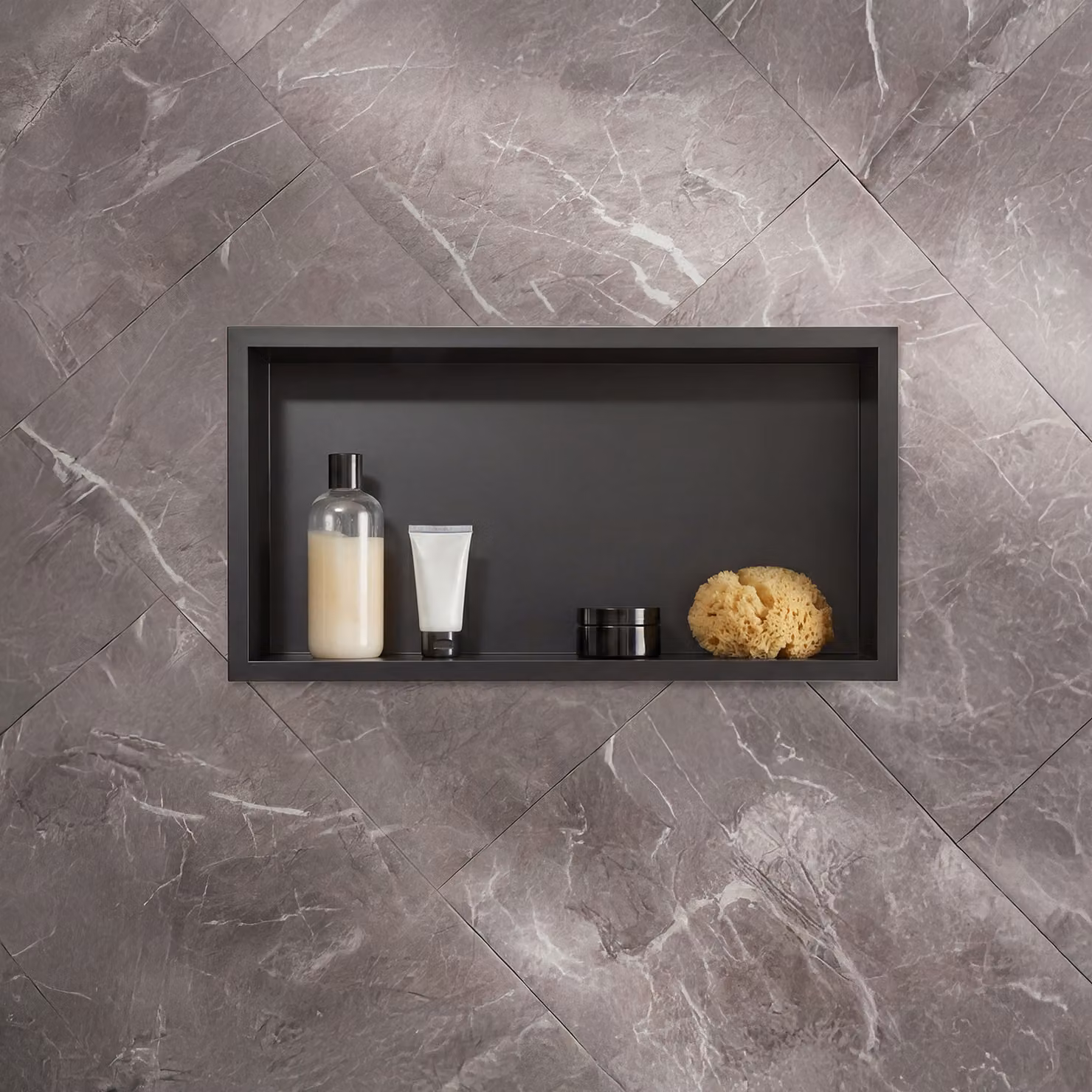 Nicchia Doccia a Muro per Bagno - 640mm x 340mm - Rettangolare con Mensola Portaoggetti - Nera