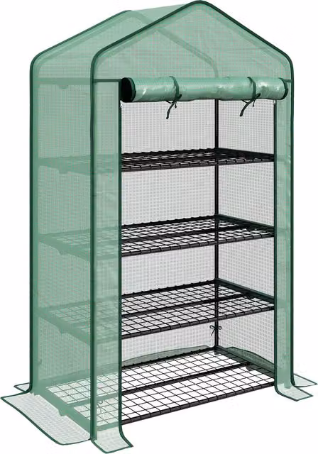 Serra da giardino per balcone Outsunny con 4 ripiani, struttura in acciaio zincato e telo in PE ad alta densità, verde, L 90 cm x P 49 cm x H 160 cm