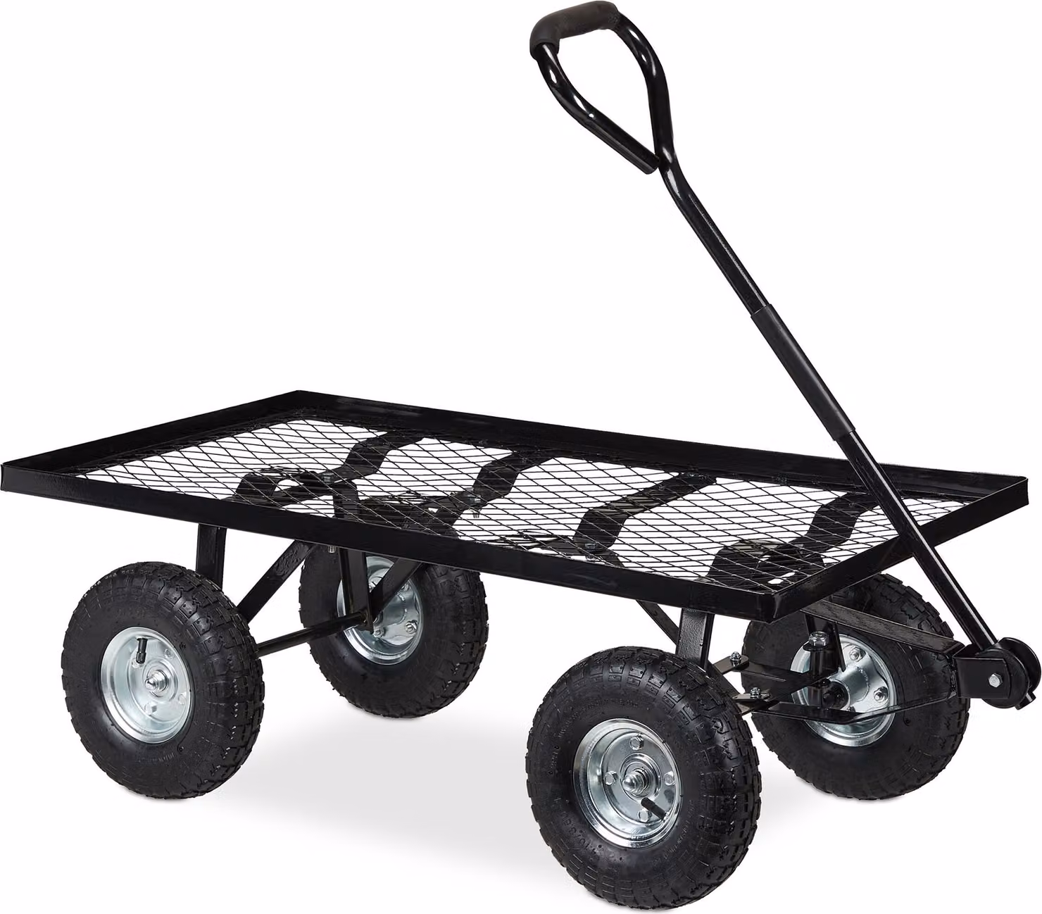 Carrello a mano Relaxdays, modello piatto, da giardino, con ruote pneumatiche, A x L x P: 34,5 x 51 x 96 cm, portata fino a 200 kg, carrello in acciaio, nero