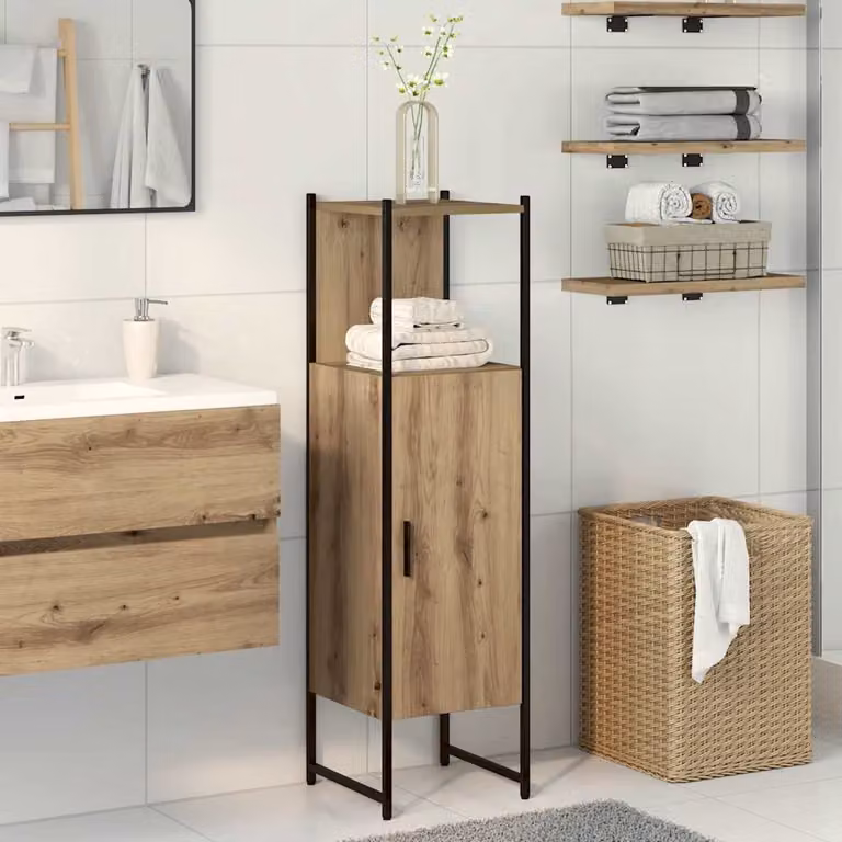 Mobile da bagno vidaXL in legno Rovere marrone con ante a battente, L/P/H: 33 x 33 x 120,5 cm