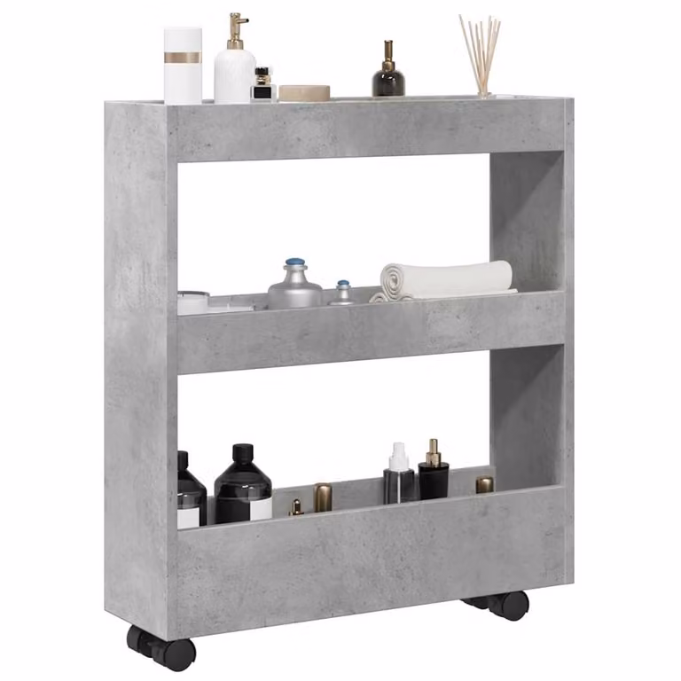 Carrello stretto a 3 livelli vidaXL in MDF grigio cemento con ruote