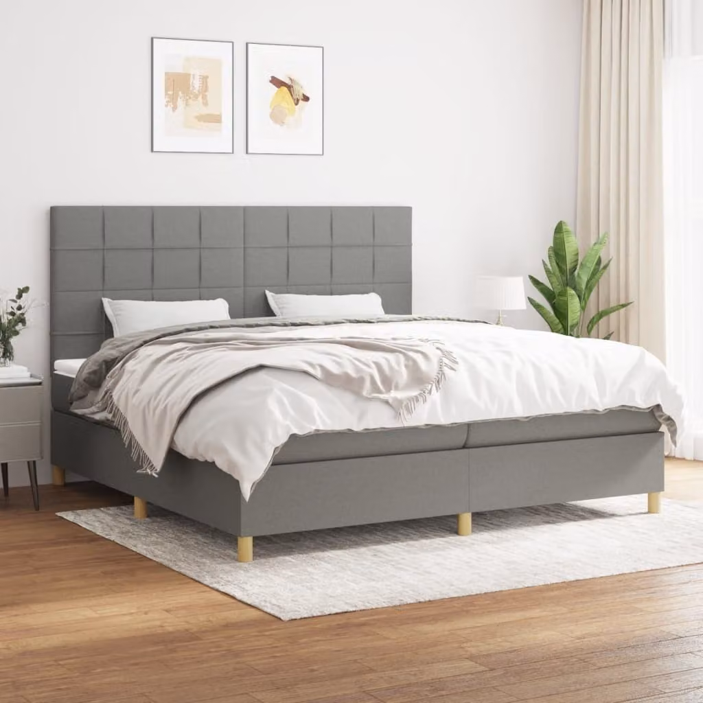 The Living Store Letto a molle con materasso grigio scuro 200x200 cm in tessuto