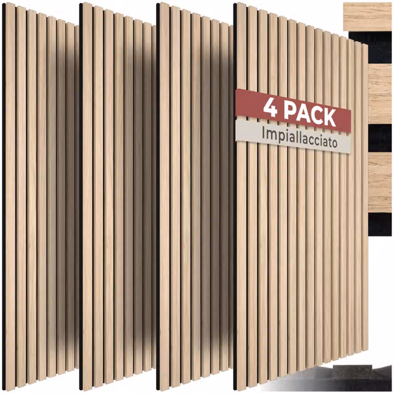 Pannelli acustici in feltro e MDF tectake con effetto legno, beige e marrone, H: 110,0 cm, L: 50,0 cm, P: 18,0 cm