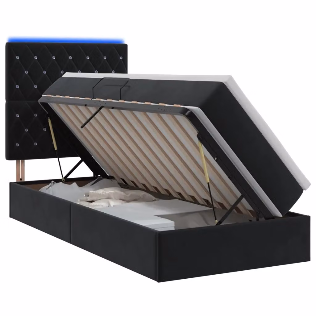 Letto con contenitore e materasso vidaXL in velluto nero con illuminazione LED e porta USB L/P/H: 204 x 90 x 140 cm – 2