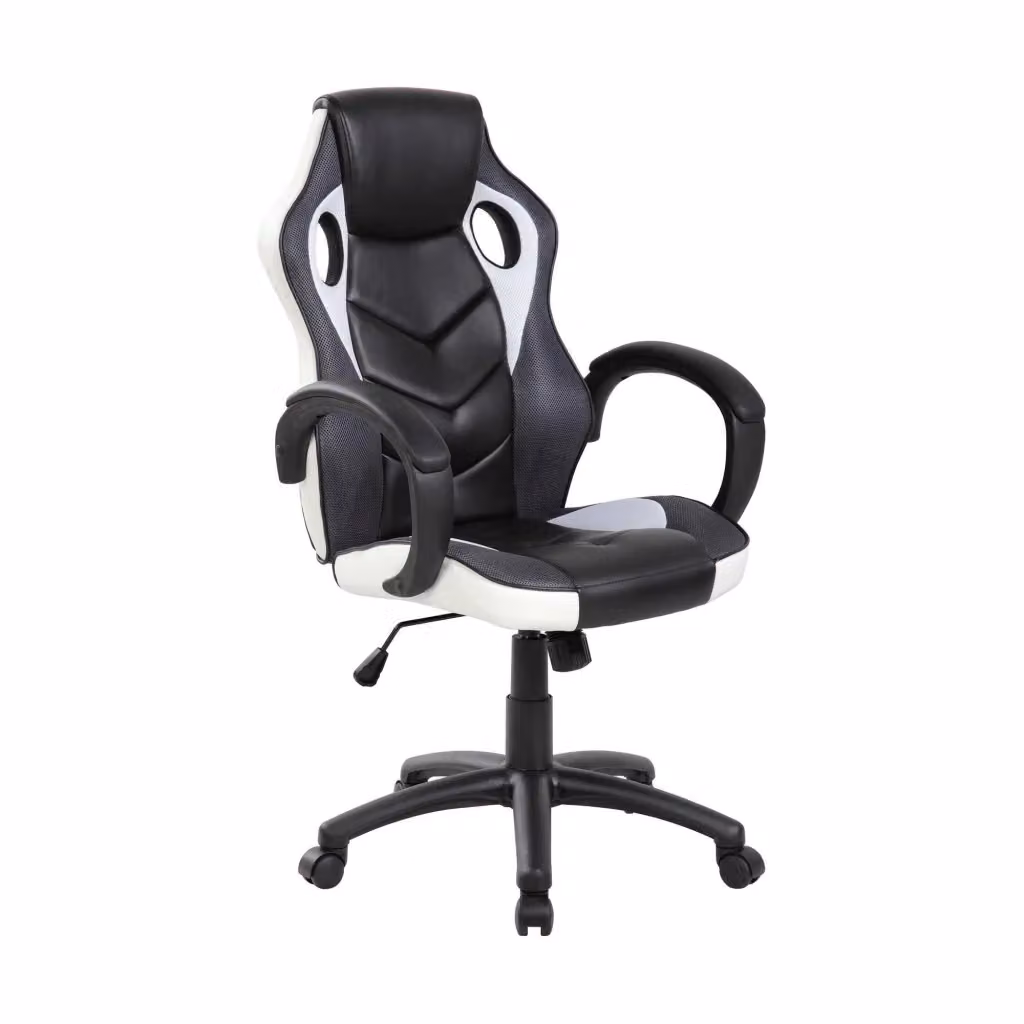 Sedia da gaming Urbana DMORA per adulti, poltrona da scrivania sportiva in ecopelle, Nero e Bianco, L: 66 cm, P: 61 cm, H: 104/114 cm – 2