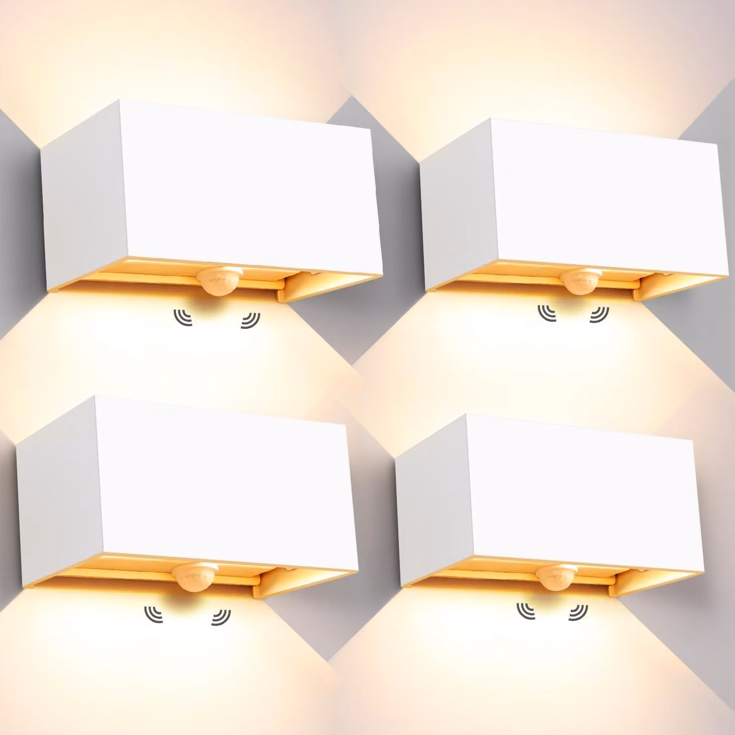 Set di 4 luci da parete a LED per esterni, 20 W, 3000 K, luce bianco caldo, grado di protezione IP65, alluminio