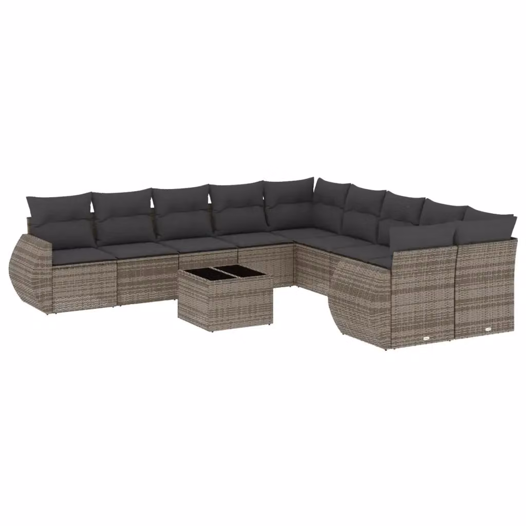 vidaXL Set Divani da Giardino 11 pz in Polyrattan Grigio con Cuscini e Tavolino da Caffè – 2