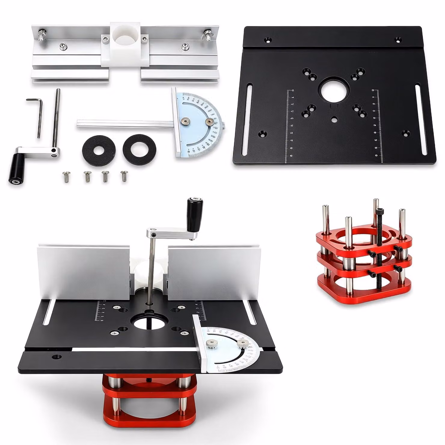Tavolo di taglio mobile con sistema di sollevamento - Portata di sollevamento: 51 mm - Realizzato in lega di alluminio e acciaio inossidabile - Per macchine per la lavorazione del legno - Kit sistema di sollevamento