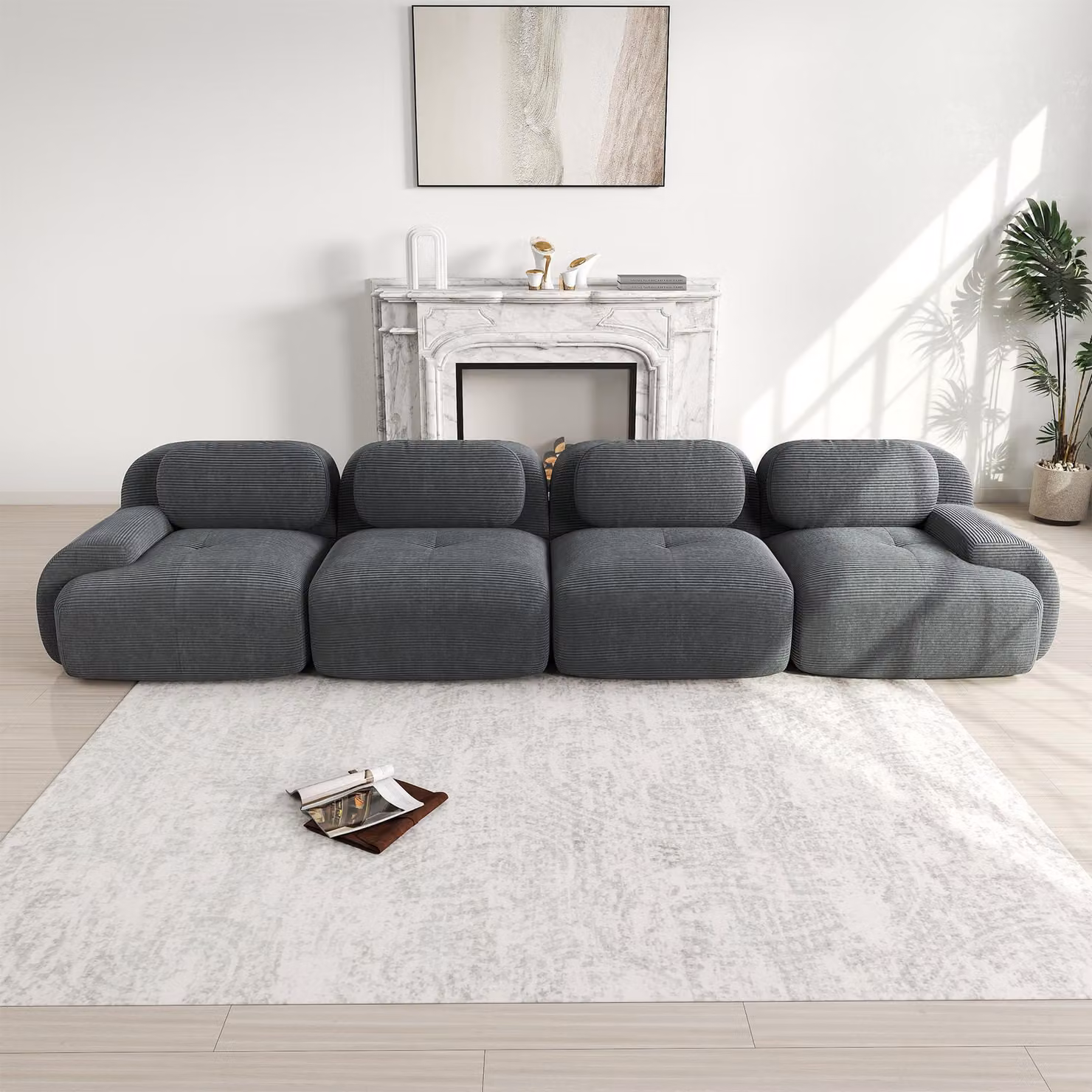 Divano a 4 posti, rivestito in corda, senza braccioli, imbottitura in schiuma 32D, adatto agli animali domestici, confezionato sottovuoto, modulare (grigio)