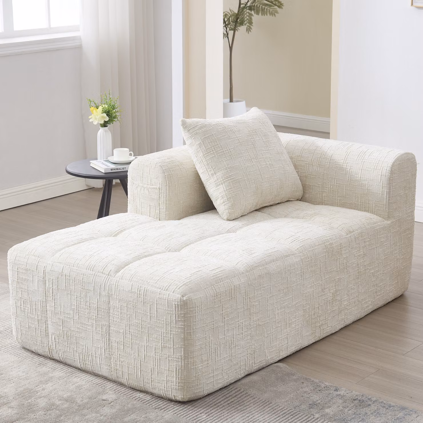 LVHOM Chaise longue divano letto con cuscini, poltrona lounge, poltrona reclinabile, poltrona singola con tasca laterale, divano funzione letto, poltrona per soggiorno, beige