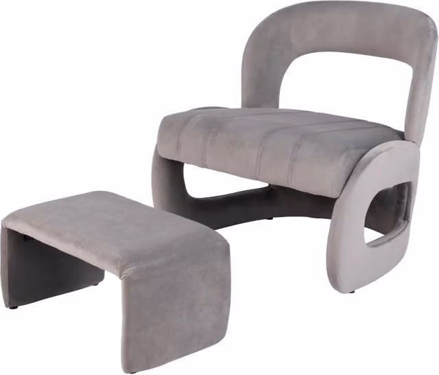 Poltrona con pouf 77 x 74,5 x 79 cm comfort supremo schienale curvo stile moderno in velluto grigio 20_0017605