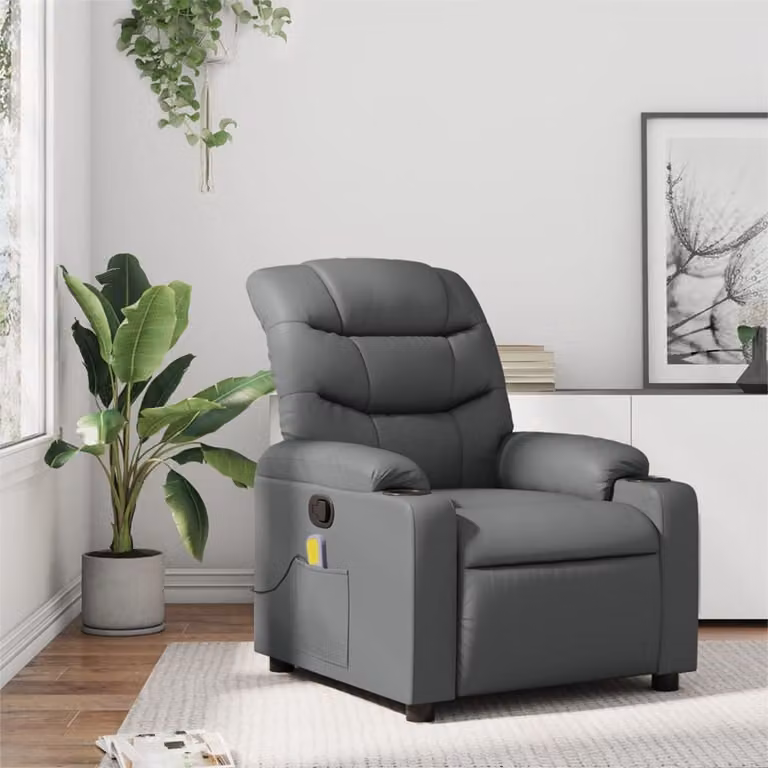 vidaXL Poltrona reclinabile relax in similpelle grigia con braccioli e struttura in legno e metallo