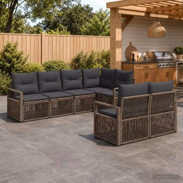 Set Divano da Giardino 7 pz 7-Numero di posti Grigio polyrattan 3435770