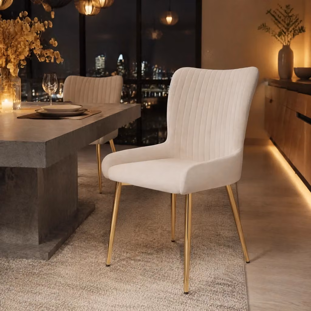 Set di 6 sedie da pranzo MIVRAY in velluto beige con gambe in metallo dorato per soggiorno e camera da letto – 2