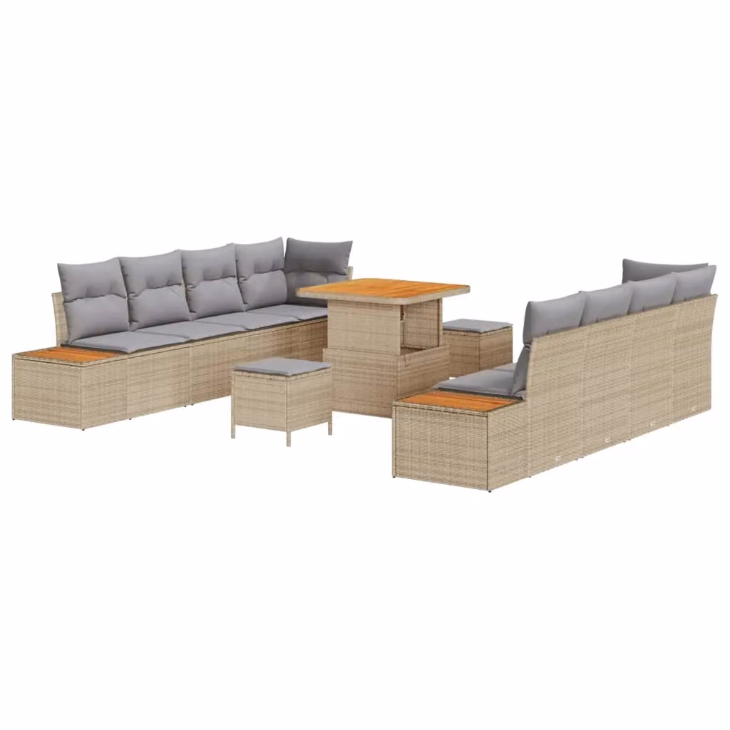Set Divano da Giardino Moderno vidaXL a Forma a U in 11 Pezzi con Cuscini, Tavolino e Pouf, Colore Grigio o Beige – 2