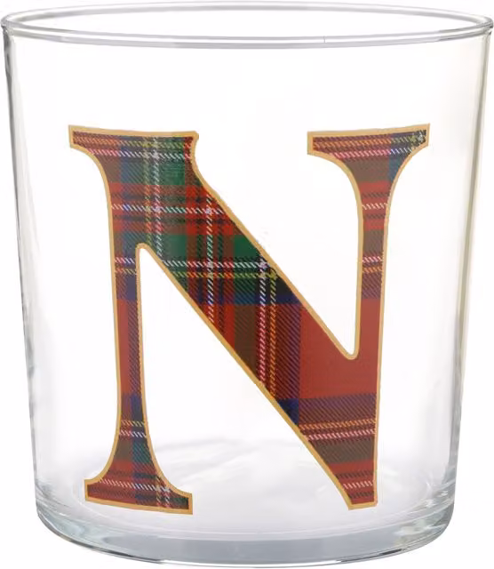 Bicchiere per acqua KASANOVA lettera N tartan rosso in vetro, 360 ml