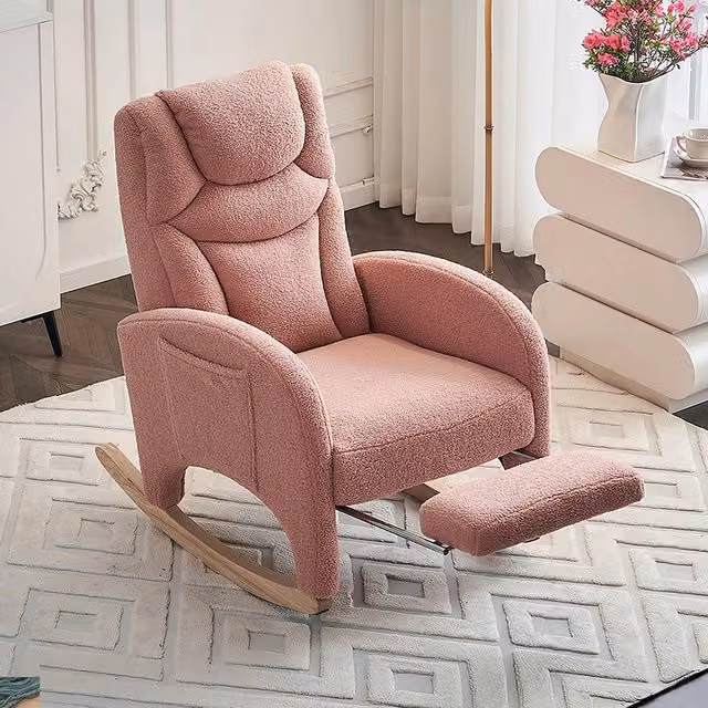 Poltrona a dondolo relax - Xylo - Tappezzeria Teddy rosa - Capacit?? di carico 110 kg