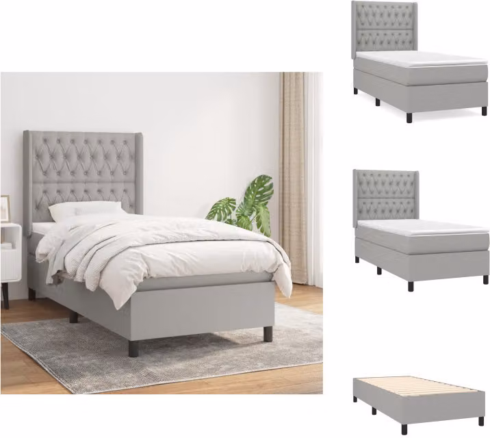 vidaXL Letto a molle con materasso grigio chiaro 90x200 cm in tessuto - Letti & strutture letto