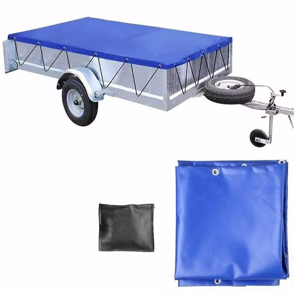 Telo per rimorchio - Telo di copertura in PVC, piatto - 209 x 134 x 5 cm - Bordi rinforzati - Corde di fissaggio - Blu