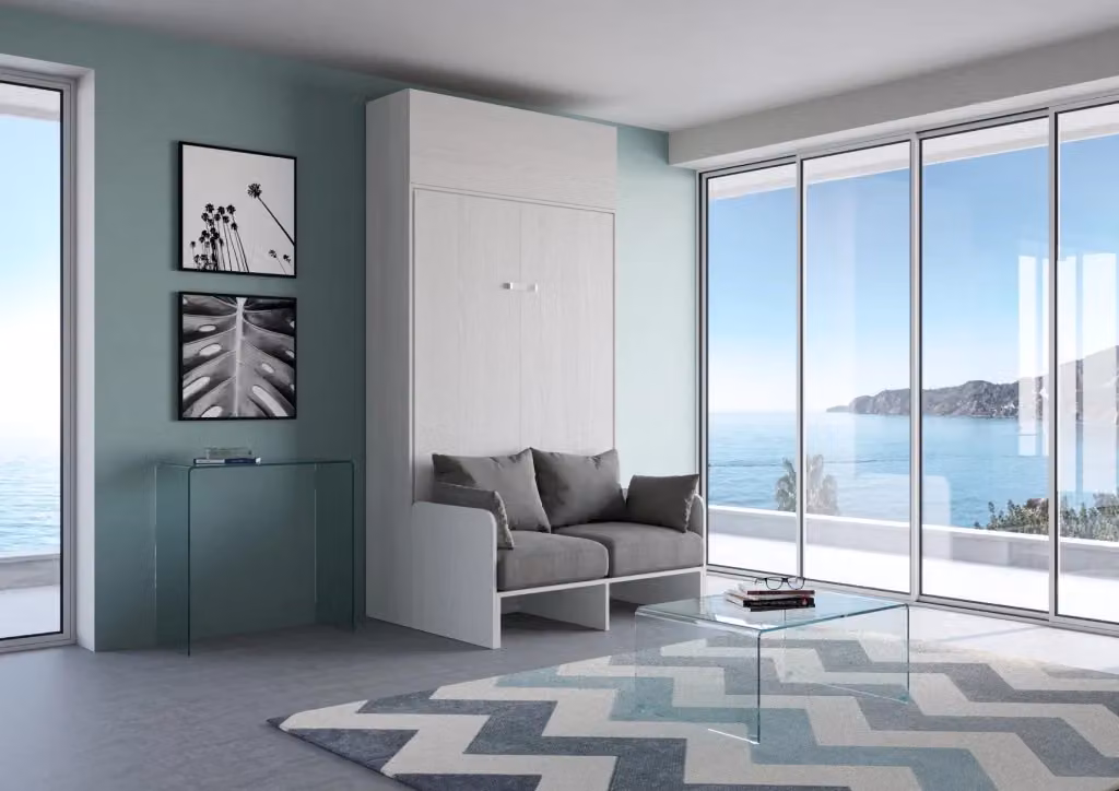 Letto a scomparsa salvaspazio con divano Kentaro GIORDANOSHOP, colore bianco, dimensioni 120x190 cm, altezza 250 cm – 2