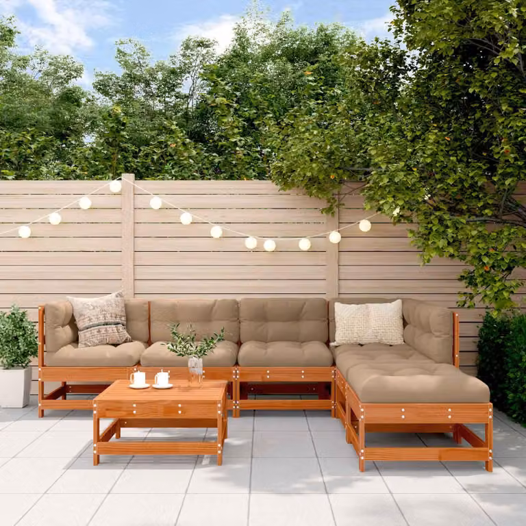 Maison Exclusive - Set da lounge per giardino, 7 pezzi, color marrone cera, legno di pino massello