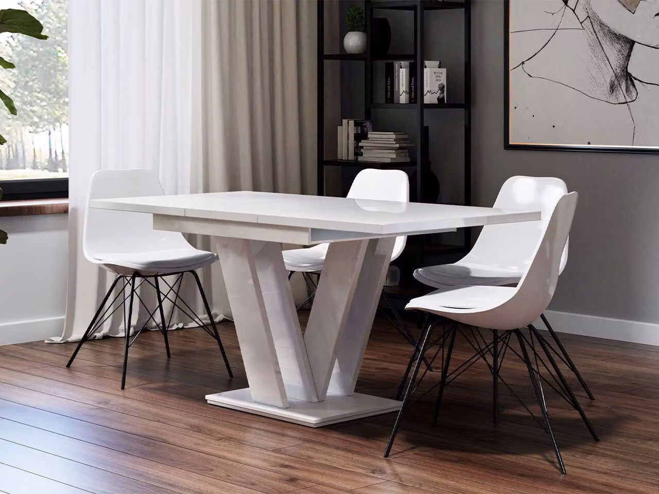 Tavolo da pranzo allungabile NAPUREN - bianco lucido