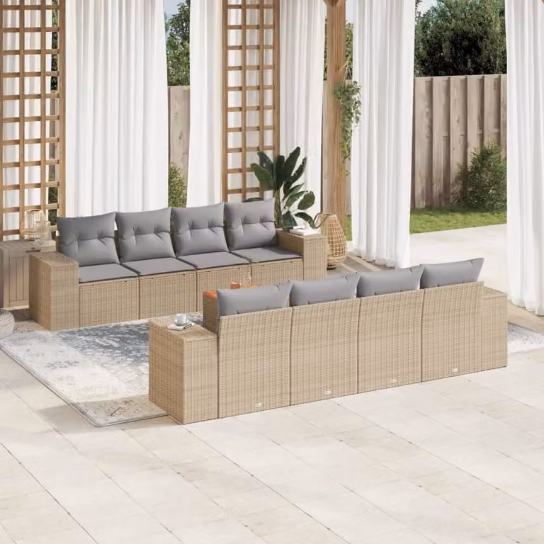 Maison Exclusive - Set Divano da Giardino 9 pz con Cuscini Beige in Polyrattan