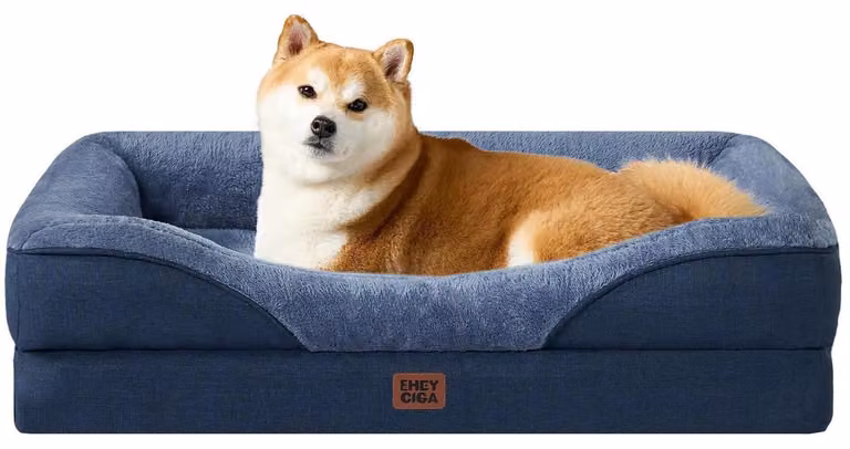 Cuccia ortopedica per cani con 4 bordi, dimensioni 89x56 cm, colore blu navy