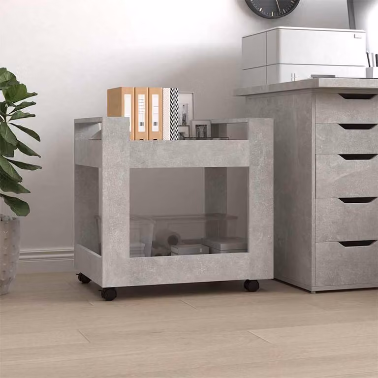 Carrello da scrivania vidaXL in legno multistrato e MDF, colore grigio cemento, con ruote, L 60 cm x P 45 cm x H 60 cm