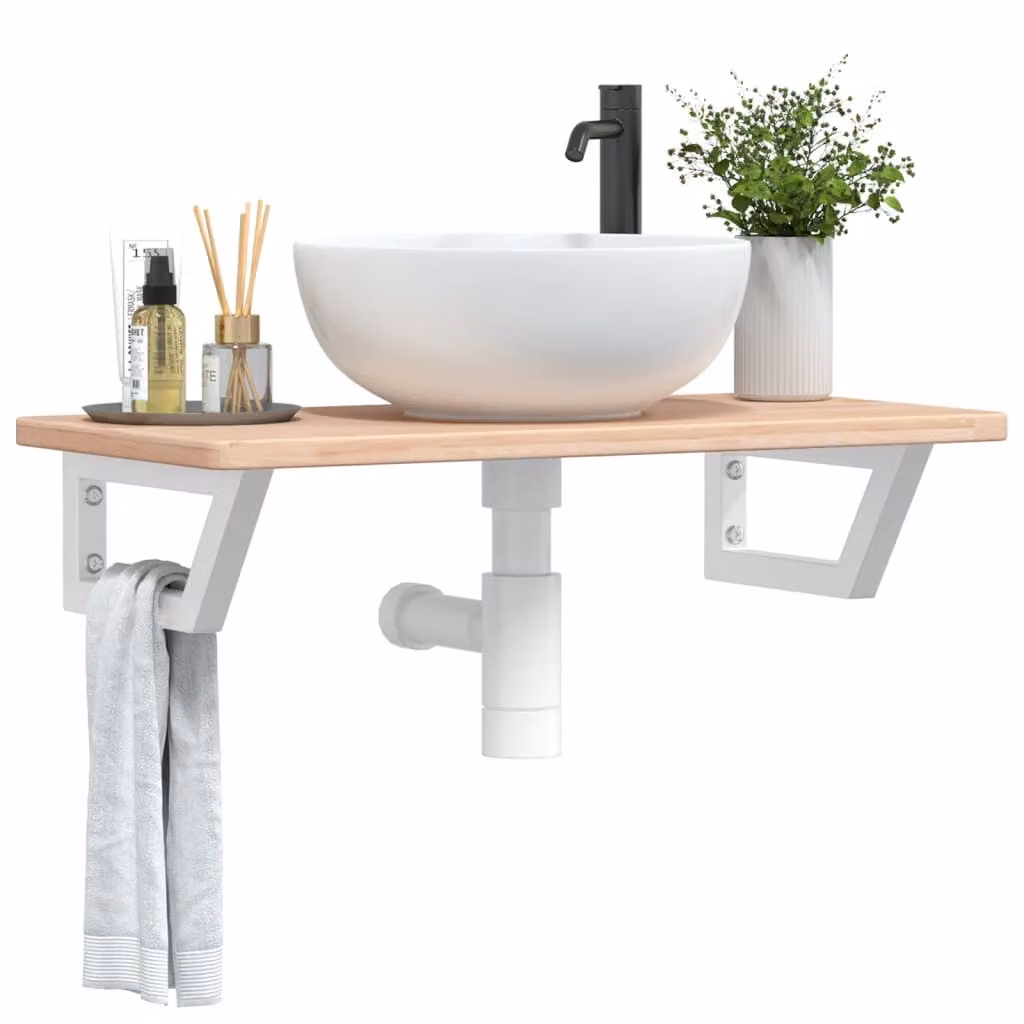 vidaXL Ripiano a Parete per Lavabo Moderno in Rovere e Metallo, Marrone e Bianco