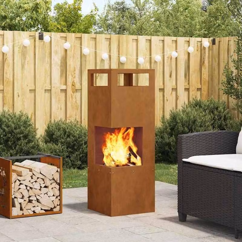 Camino da esterno compatto – 35x35x100 cm – Acciaio marrone – Stufa da giardino portatile – Adatto per balconi e terrazzi