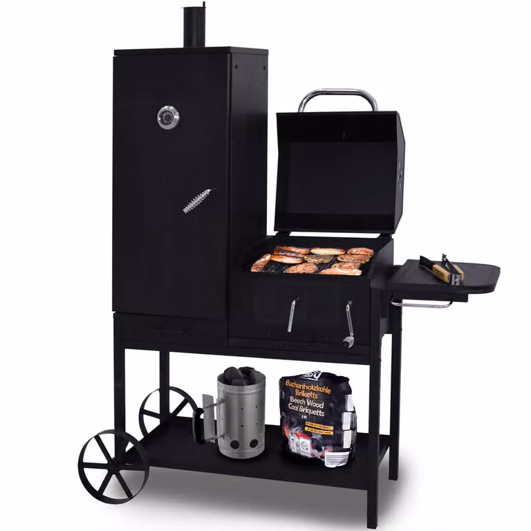 Affumicatore con forno per affumicatura Klavor | Carrello per barbecue | Griglia a carbone | Griglia per barbecue