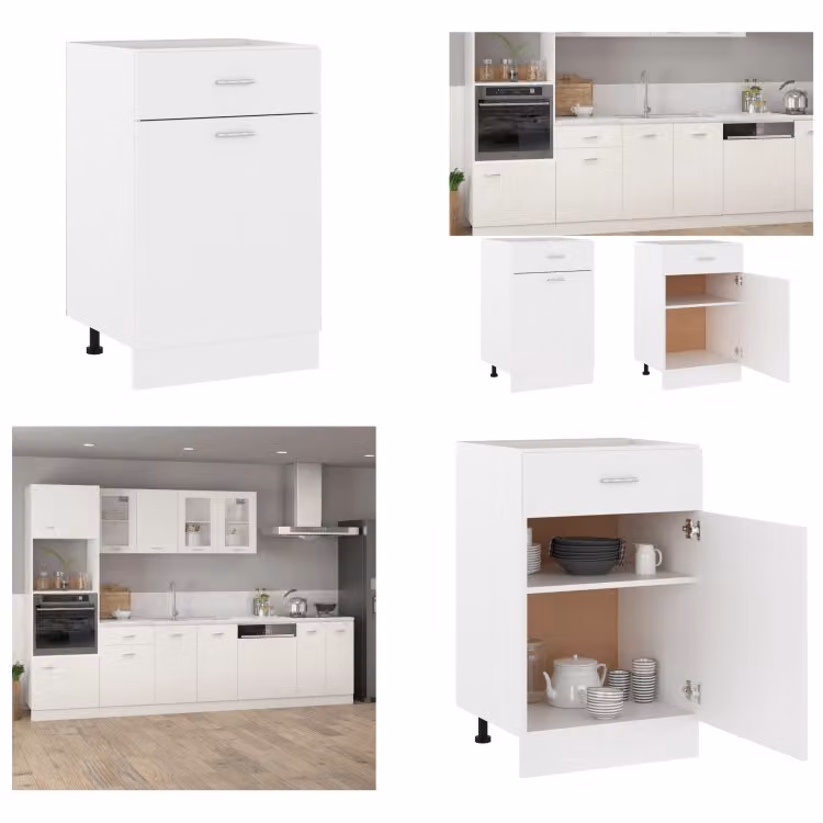 vidaXL Base a cassetti bianca 50x46x81,5 cm in legno - Base a cassetti - Cassettiere - Armadio da cucina - Armadi da cucina