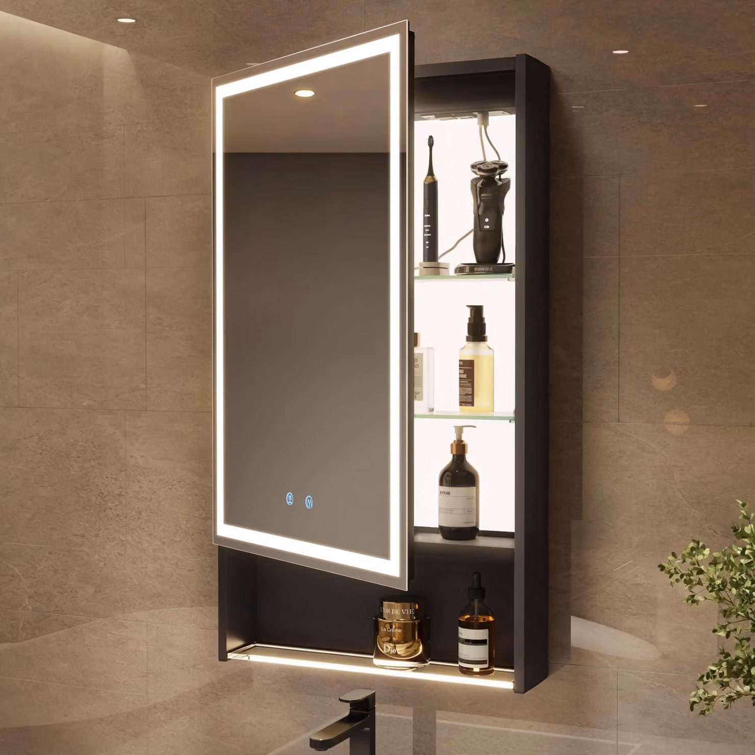 Specchio con illuminazione a LED, dimensioni 50x88x13 cm, 3 colori, con porta USB