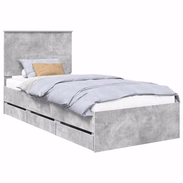 Letto singolo | Letto per adulti | Struttura del letto con cassetto Grigio cemento 90 x 190 cm
