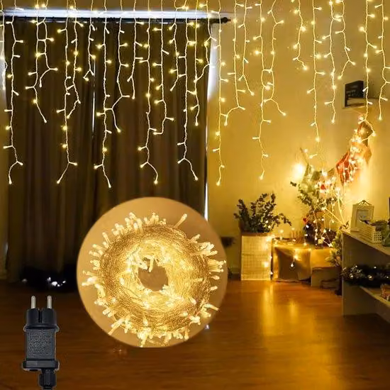 Catena luminosa per esterni - 5 metri - 200 LED - Luce bianco caldo - Con timer e funzione di memoria - Ideale per matrimoni, feste e decorazioni da giardino