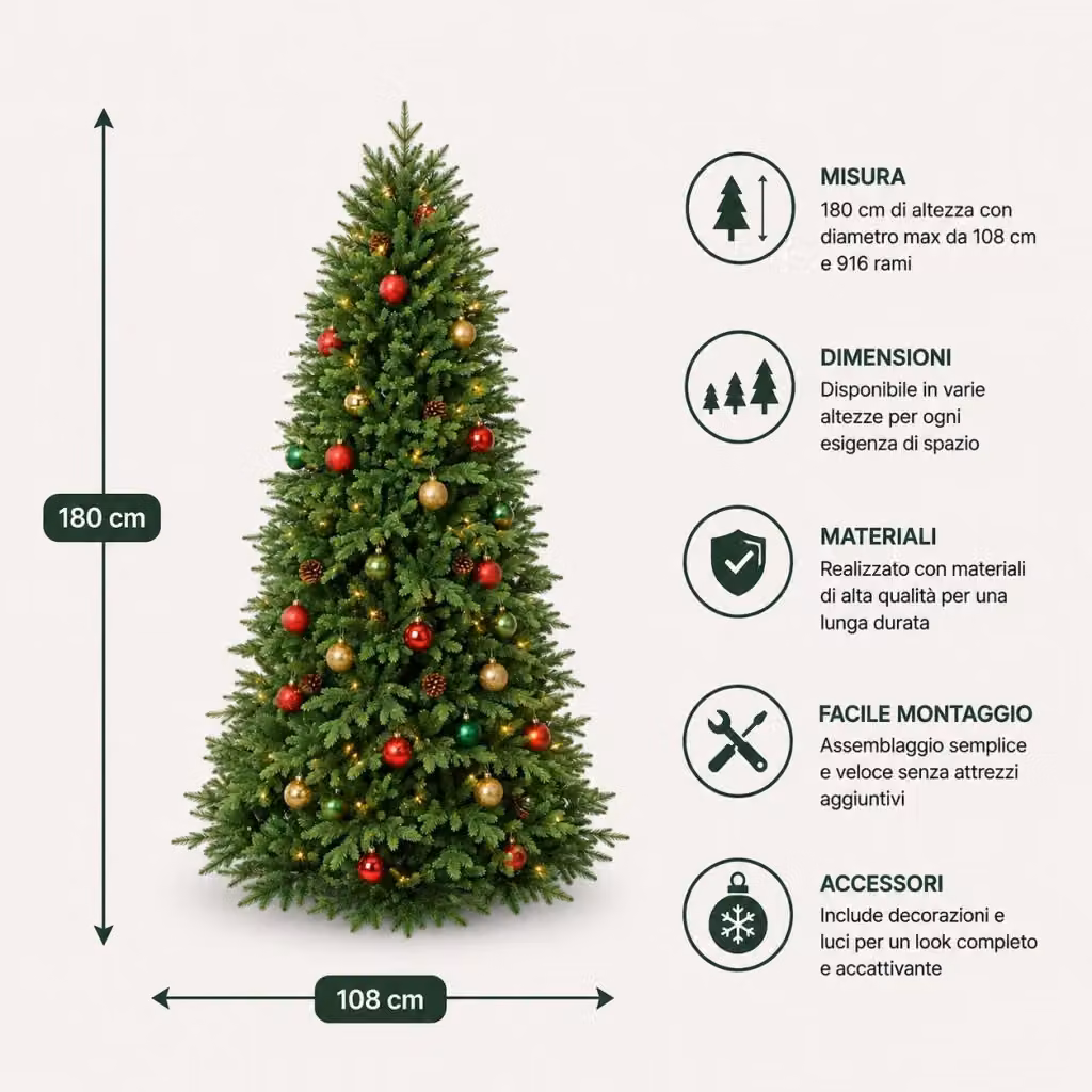 Albero di Natale Montano Fortunato artificiale verde, Altezza: 180 cm – 2