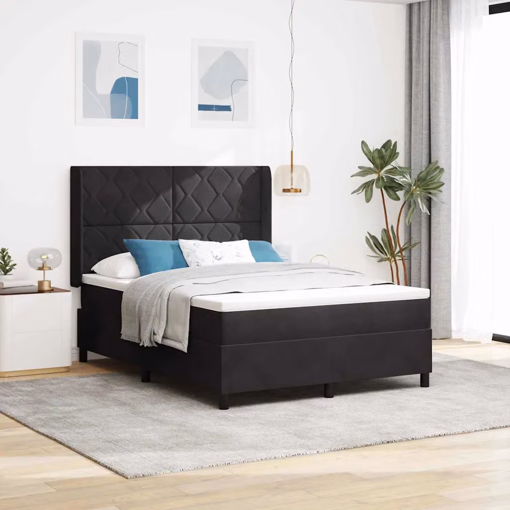 Letto a molle con strisce LED vidaXL in velluto nero con molle a tasche L: 160 cm, P: 200 cm