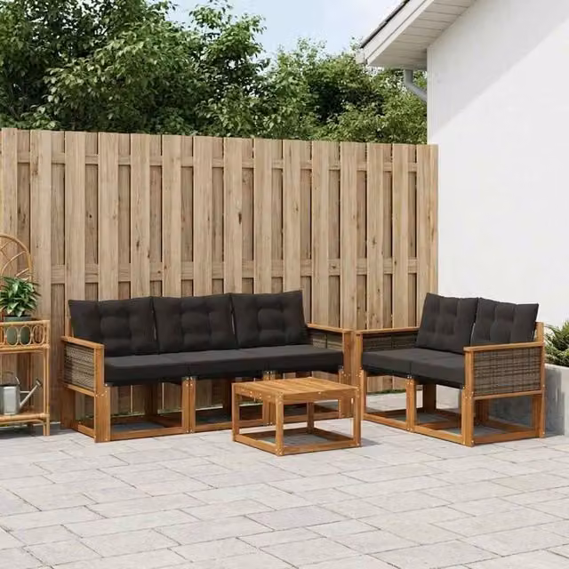 Set di divani da esterno 6 pz Naturale e Nero 3381772