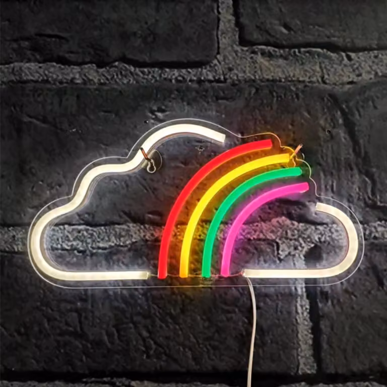 Luce LED NEON, applique decorativa, arcobaleno su nuvola, circa 37,5 x 19 x 2 cm