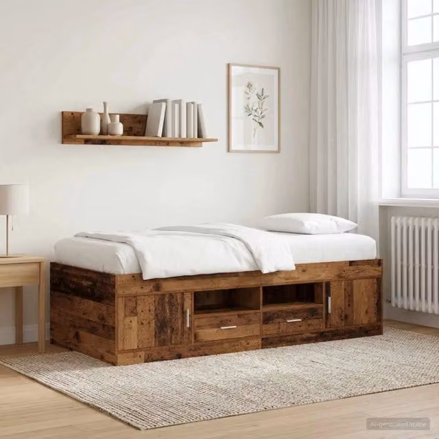Telaio del letto con storage con porta Legno antico 80 x 200 cm 3429496