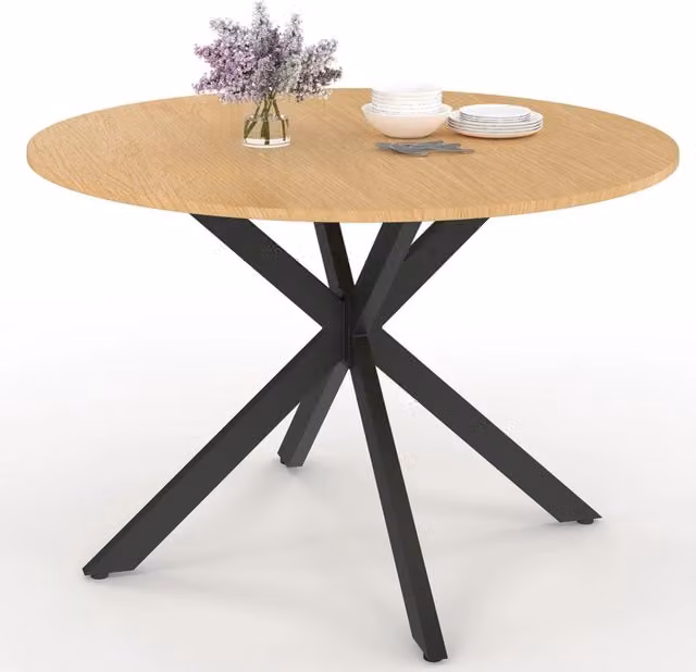Tavolo da giardino rotondo IDMarket MESSINA con piano in metallo effetto legno e gamba a ragno, colore nero e marrone, Diametro: 120 cm – 1