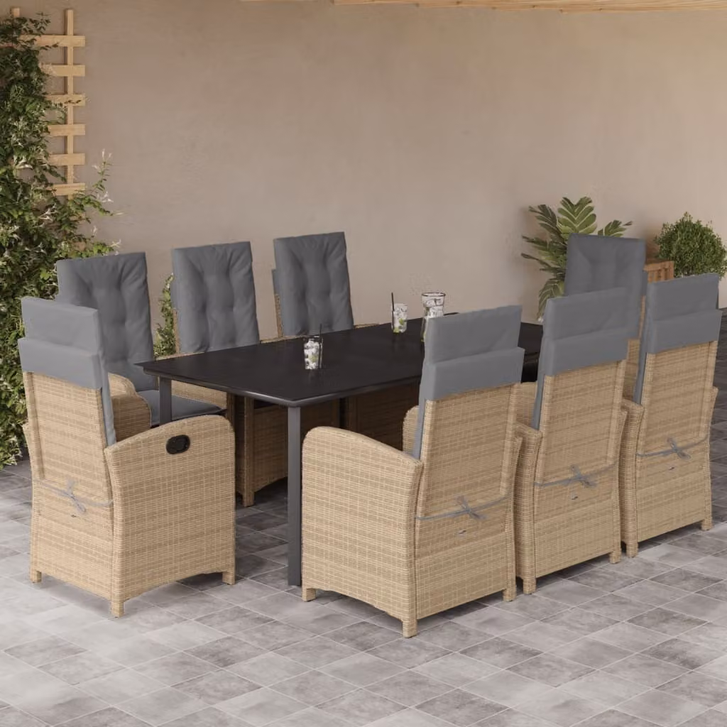 Maison Exclusive - Set da pranzo da giardino 9 pezzi con cuscini, miscela di rattan sintetico beige